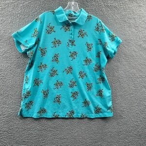 Woman Within Womens Minimalist Polo Shirt L Floral Cotton Preppy Casual Relaxed